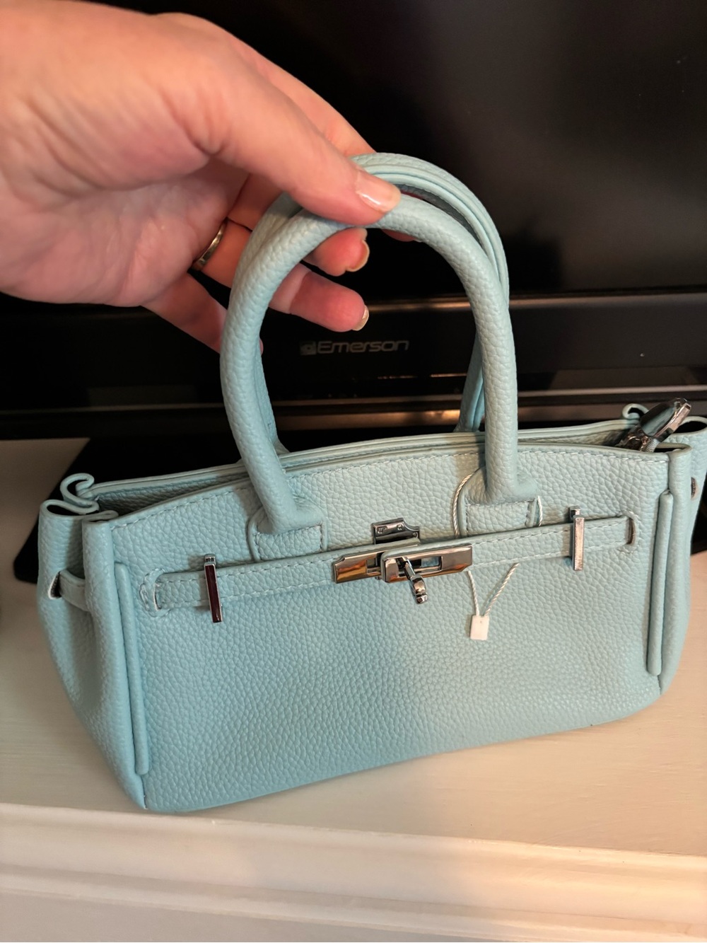 Small Light Blue Women's Leather Satchel Handbag